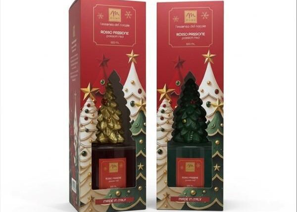 DIFFUSORE DI FRAGRANZA LINEA NATALE PINO ROSSO PASSIONE ASS. C/BACCHETTI IN FIBRA ART.38794 -