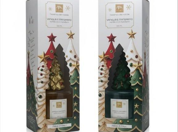 DIFFUSORE DI FRAGRANZA LINEA NATALE PINO VANIGLIA & MANDARINO ASS. C/BACCHETTI IN FIBRA ART.38817 -