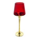 PORTACANDELA IN VETRO ALTO ORO ROSSO DIAM.14XH.40CM ART.51274 -