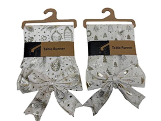 RUNNER CON FIOCCHI BEIGE IN VELLUTO LAMINATO ORO 32X240 CM DESIGN ASS. ART.42040 -