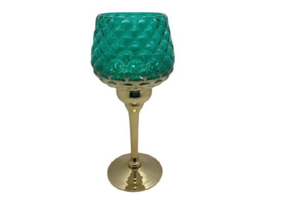PORTACANDELA ORO VERDE IN VETRO D.13XH.30 CM ART.43023 -