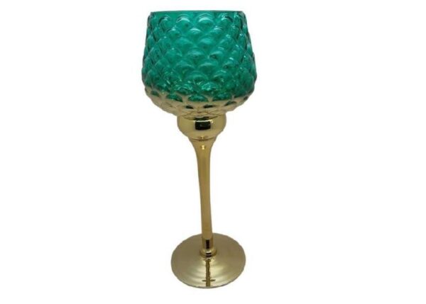 PORTACANDELA ORO VERDE IN VETRO D.13XH.35 CM ART.43030 -