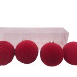 PALLE NATALIZIE 4 PZ EFFETTO VELLUTO ROSSO IN PLASTICA D.12 CM DESIGN ASSORTITI ART.03093 -