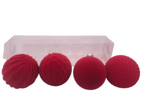 PALLE NATALIZIE 4 PZ EFFETTO VELLUTO ROSSO IN PLASTICA D.12 CM DESIGN ASSORTITI ART.03093 -