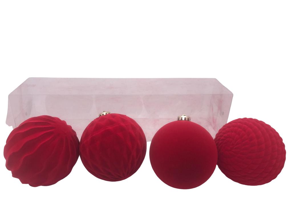 PALLE NATALIZIE 4 PZ EFFETTO VELLUTO ROSSO IN PLASTICA D.12 CM DESIGN ASSORTITI ART.03093 - PALLE NATALIZIE 4 PZ EFFETTO VELLUTO ROSSO IN PLASTICA D.12 CM DESIGN ASSORTITI ART.03093 -