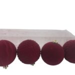 PALLE NATALIZIE 4 PZ EFFETTO VELLUTO BORDEAUX IN PLASTICA D.12 CM DESIGN ASSORTITI ART.03116 -