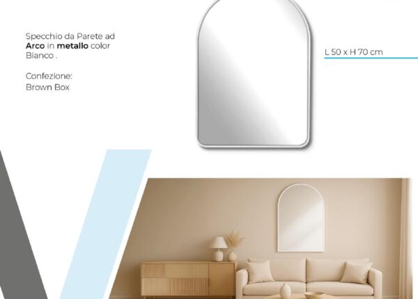 SPECCHIO PARETE ARCO METAL BIANCO 50X70 CM ART.S36469/50071