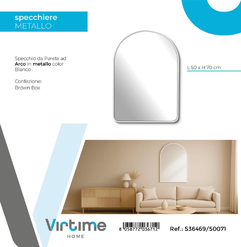 SPECCHIO PARETE ARCO METAL BIANCO 50X70 CM ART.S36469/50071 SPECCHIO PARETE ARCO METAL BIANCO 50X70 CM ART.S36469/50071