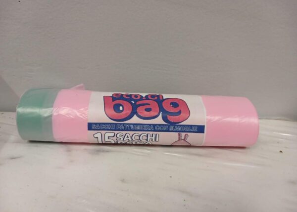 SACCO PATTUMIERA HDPE 55X65 ROSA CON MANIGLIE