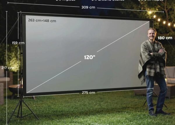 SCHERMO TELO PER PROIETTORE 120" 16:9 HD 4K/8K, ANGOLO DI VISIONE 160OPPIA FACCIATA E TREPPIEDI PIEGHEVOLI, BIANCO