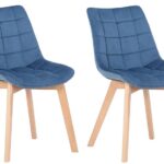 SEDIE DA PRANZO SET DI 2PZ IMBOTTITE IN VELLUTO BLU SCHIENALE ALTO GAMBE IN FAGGIO NATURALE