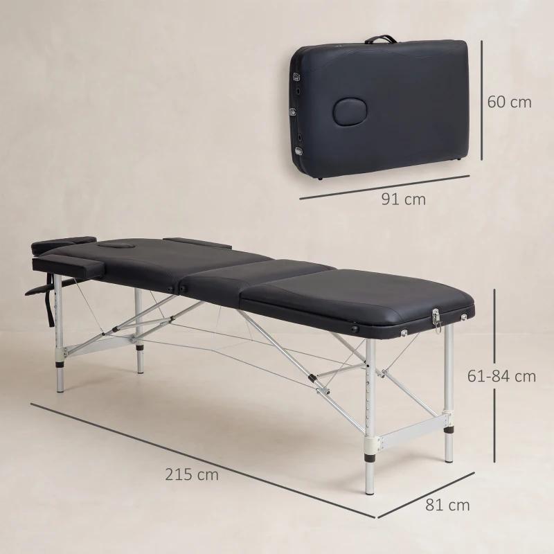 LETTINO DA MASSAGGIO PIEGHEVOLE AD ALTEZZA REGOLABILE, IN ALLUMINIO E PLASTICA, 215X81X61-84 CM, NERO LETTINO DA MASSAGGIO PIEGHEVOLE AD ALTEZZA REGOLABILE, IN ALLUMINIO E PLASTICA, 215X81X61-84 CM, NERO
