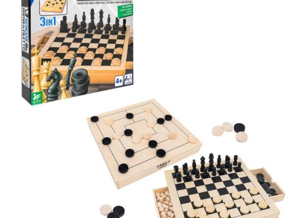 GIOCO SCACCHI/DAMA/FILETTO IN LEGNO