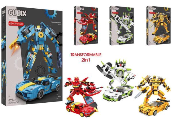 CUBIX COSTRUZIONI TRAXFIGURE 2IN1 ROBOT/AUTO 338-350PCS 4 ASS ART.43404