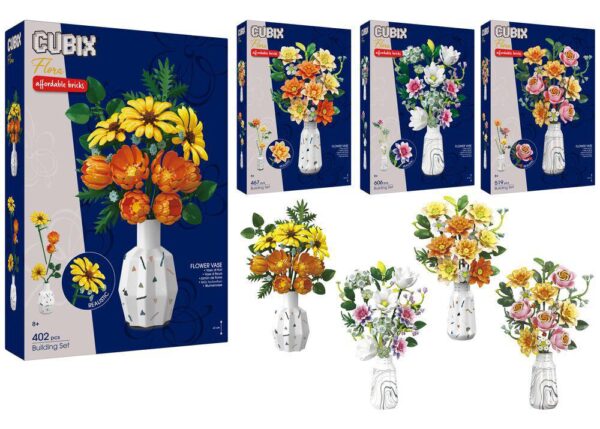 CUBIX COSTRUZIONI VASO COLORATO CON FIORI REALISTICI 4ASS ART.43405