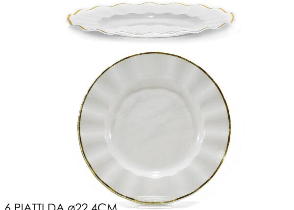 SET PIATTI 6 PIATTI 2.4CM BIANCO C/BORDO ORO ART.491943