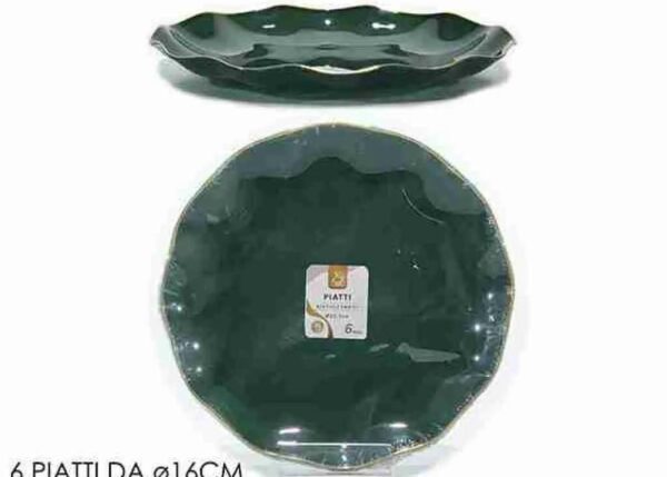 SET PIATTI 6 PZ 6CM VERDE SCURO C/BORDO ORO ART.491957