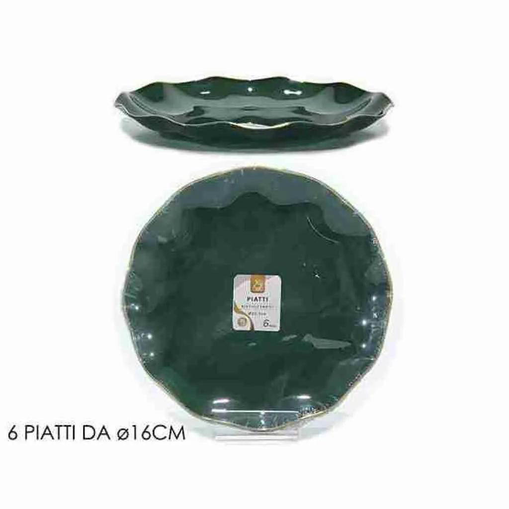SET PIATTI 6 PZ 6CM VERDE SCURO C/BORDO ORO ART.491957 SET PIATTI 6 PZ 6CM VERDE SCURO C/BORDO ORO ART.491957