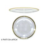 SET PIATTI 6 PZ 9CM TRASPARENTI C/BORDO ORO ART.491821