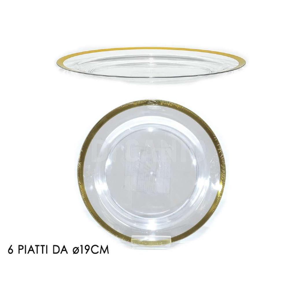 SET PIATTI 6 PZ 9CM TRASPARENTI C/BORDO ORO ART.491821 SET PIATTI 6 PZ 9CM TRASPARENTI C/BORDO ORO ART.491821