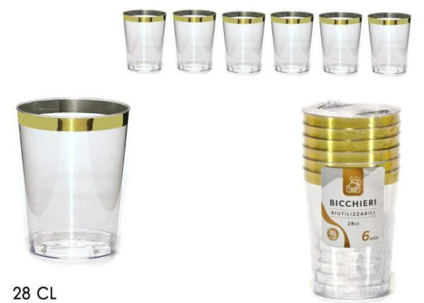 SET BICCHIERI 6 PZ 28CL TRASPARENTI C/BORDO ORO ART.491830