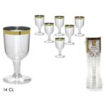 SET CALICI 6 PZ 14CL TRASPARENTI C/BORDO ORO ART.491831