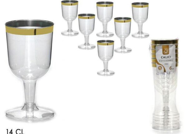 SET CALICI 6 PZ 14CL TRASPARENTI C/BORDO ORO ART.491831