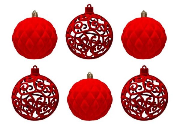 PALLE DI NATALE SET 6PZ VELVET ROSSO 3ASS. ART.302590