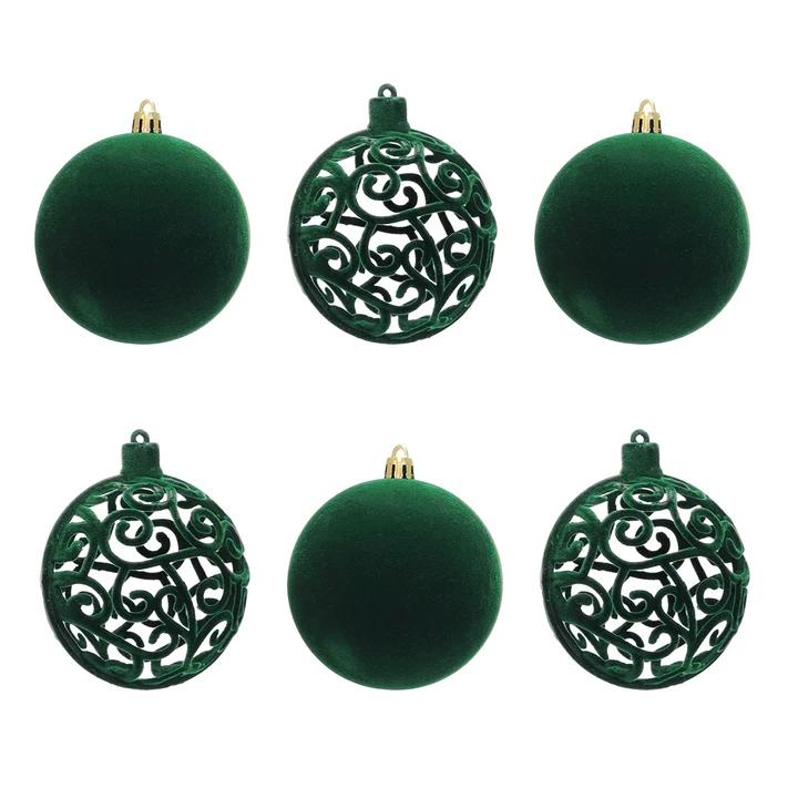 PALLE DI NATALE SET 6PZ VELVET VERDE SCURO 3ASS ART.302600 PALLE DI NATALE SET 6PZ VELVET VERDE SCURO 3ASS ART.302600