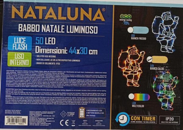 BABBO NATALE LUMINOSO 50LED 44X30CM BIANCO CALDO