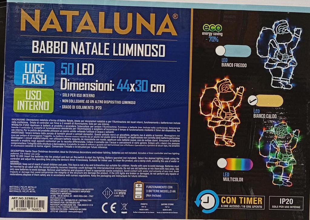 BABBO NATALE LUMINOSO 50LED 44X30CM BIANCO CALDO BABBO NATALE LUMINOSO 50LED 44X30CM BIANCO CALDO