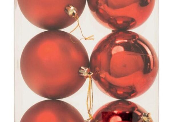 PALLE DI NATALE PLASTICA ROSSE ASS.TE LUCIDE + OPACHE 8CM - 6PZ