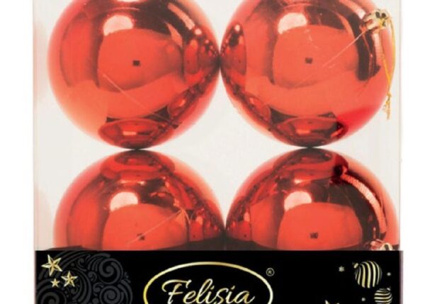 PALLE DI NATALE PLASTICA ROSSE LUCIDE 10CM - 4PZ