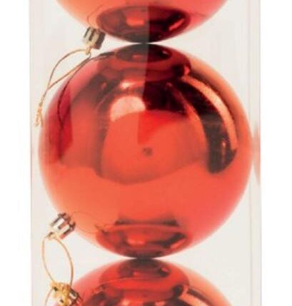 PALLE DI NATALE PLASTICA ROSSE LUCIDE 12CM - 3PZ