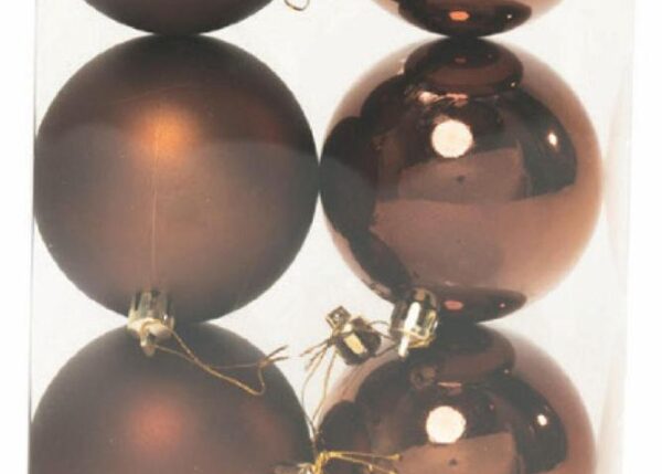 PALLE DI NATALE PLASTICA BROWN COFFEE ASS.TE LUCIDE + OPACHE 8CM - 6PZ