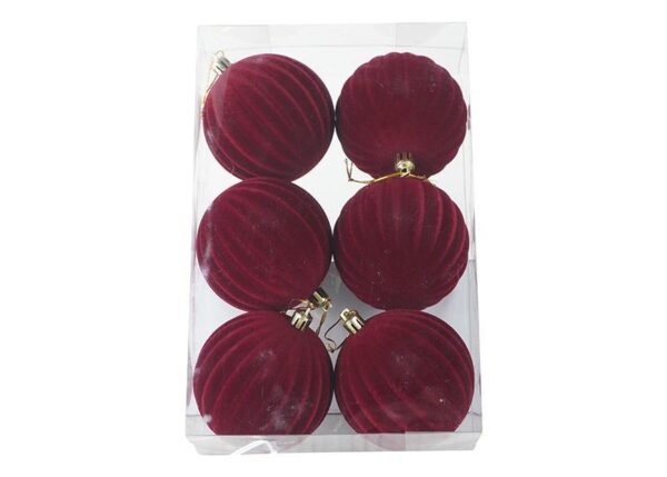 PALLE DI NATALE IN VELLUTO SET/6PZ 8 CM BORDEAUX ART.407227037