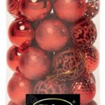 PALLE DI NATALE PLASTICA ROSSE ASS.TE CON DIVERSI DECORI 6CM - 36PZ