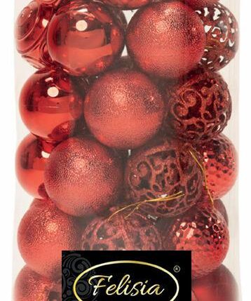 PALLE DI NATALE PLASTICA ROSSE ASS.TE CON DIVERSI DECORI 6CM - 36PZ