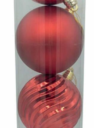 PALLE DI NATALE PLASTICA ROSSE ASS.TE LUCIDE + OPACHE + INCRESPATE 15CM - 4PZ