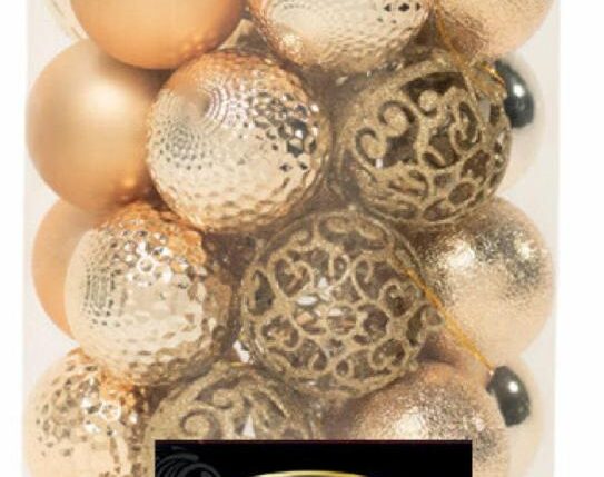 PALLE DI NATALE PLASTICA ORO ASS.TE CON DIVERSI DECORI 6CM - 36PZ