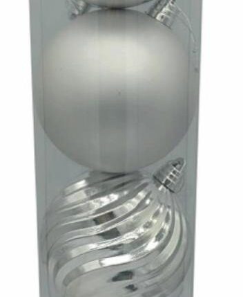 PALLE DI NATALE PLASTICA ARGENTO ASS.TE LUCIDE + OPACHE + INCRESPATE 15CM - 4PZ