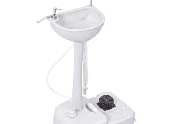 LAVANDINO PORTATILE DA CAMPEGGIO CON 2 RUOTE, SERBATOIO ACQUA 17L E SERBATOIO SAPONE 2.5L, 51X33.5X103CM