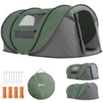 TENDA DA CAMPEGGIO POP UP 3 POSTI CON 2 PORTE, 4 FINESTRE E TELO RESISTENTE ALL'ACQUA, 263.5X220X123 CM, VERDE SCURO