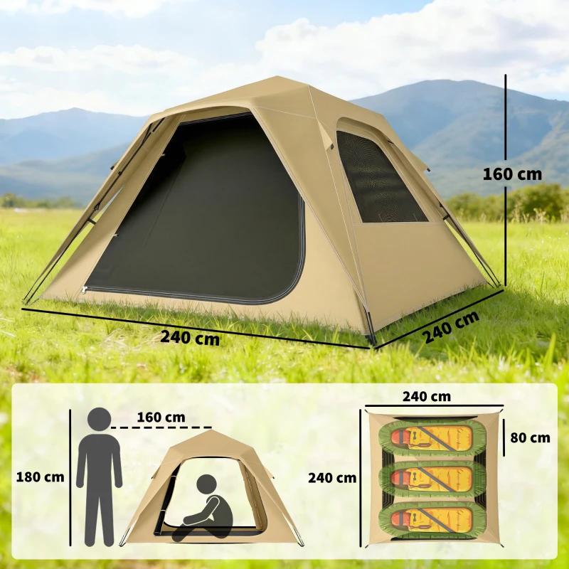 TENDA OUTSUNNY DA CAMPEGGIO POP-UP PER 2-3 PERSONE CON FINESTRE IN RETE E BORSA, 240X240X160 CM, CACHI TENDA OUTSUNNY DA CAMPEGGIO POP-UP PER 2-3 PERSONE CON FINESTRE IN RETE E BORSA, 240X240X160 CM, CACHI